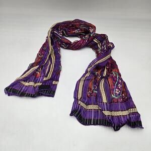 Elaine Gold Designer 100% Silk Scarf Purple Red Orange Print 52x10” Rectang